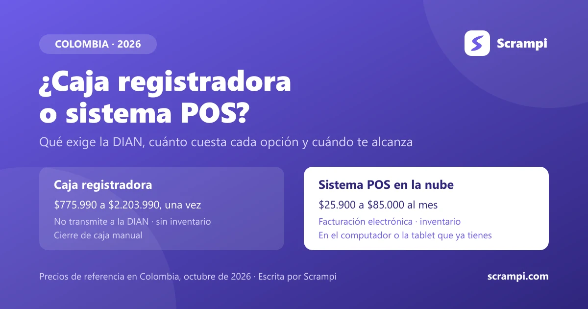 Caja registradora o sistema POS: comparación de costo, DIAN, inventario y cierre de caja para un negocio pequeño en Colombia