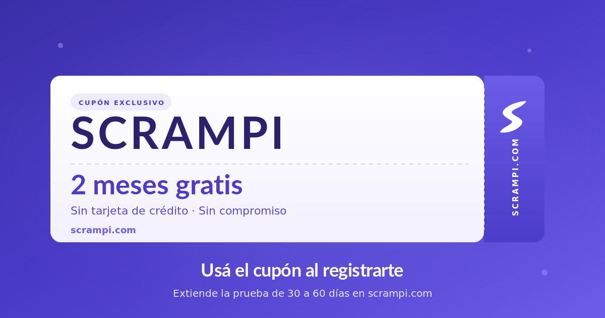 Cupón SCRAMPI: 2 meses gratis de Scrampi sin tarjeta de crédito, canjeable en scrampi.com