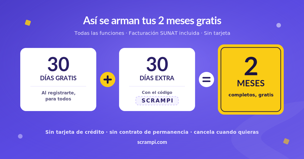 Cupón SCRAMPI: 30 días de prueba + 30 días adicionales = 2 meses de Scrampi gratis en Perú